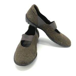 SESTO Meucci Mary Jane Flats Brown Patterned Leather Elastic Strap Women's 5.5M